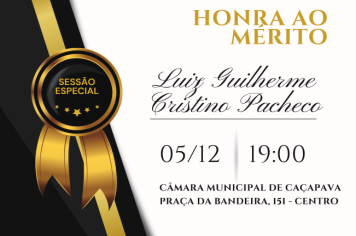 Luiz Guilherme Pacheco receberá Diploma de Honra ao Mérito