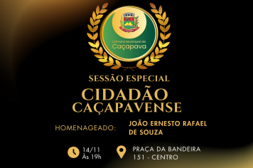 Câmara realiza Sessão Especial para entrega do Título de Cidadão Caçapavense a João Ernesto Rafael de Souza