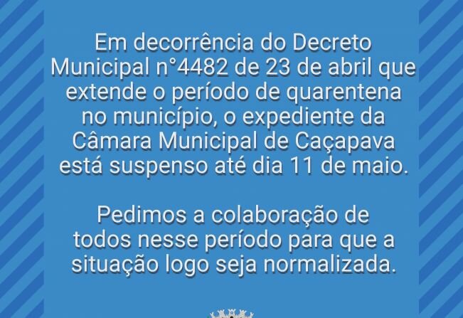 COVID-19: funcionamento da Câmara Municipal suspenso