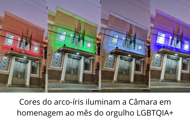 Cores do arco-íris iluminam a Câmara em homenagem ao mês do orgulho LGBTQIA+
