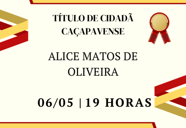 Alice de Oliveira receberá Título de Cidadão Caçapavense