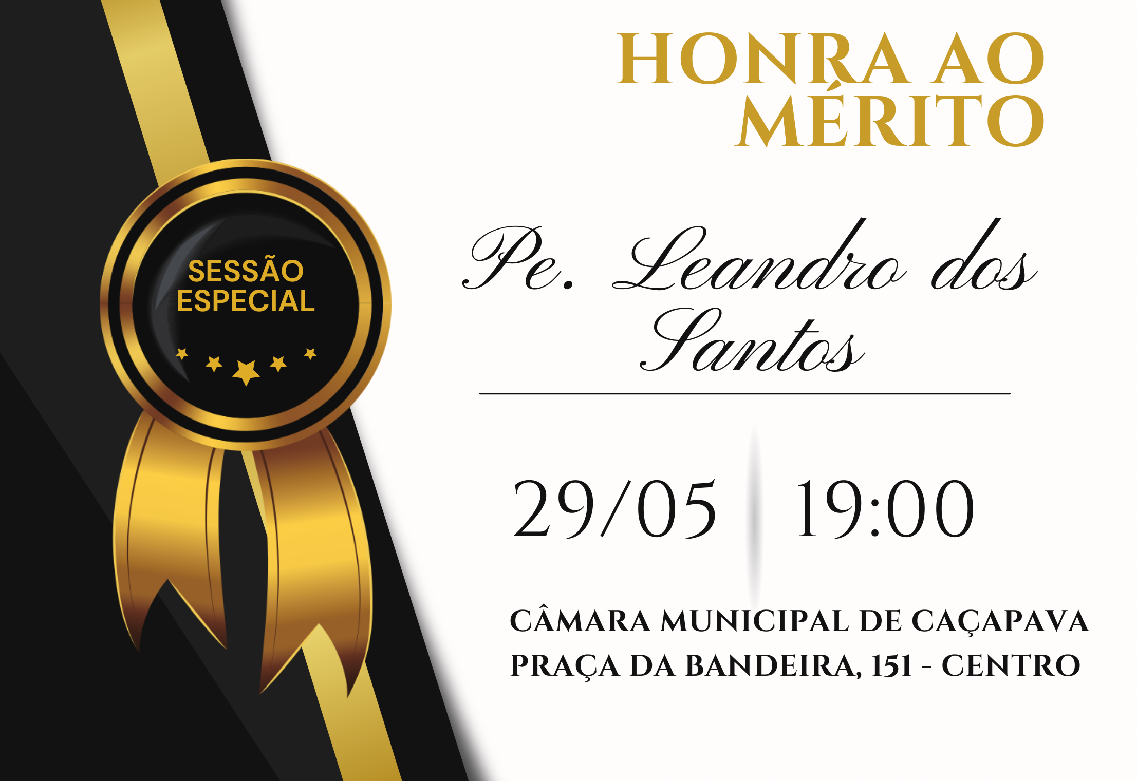 Sessão Especial homenageará Padre Leandro dos Santos com Diploma de Honra ao Mérito